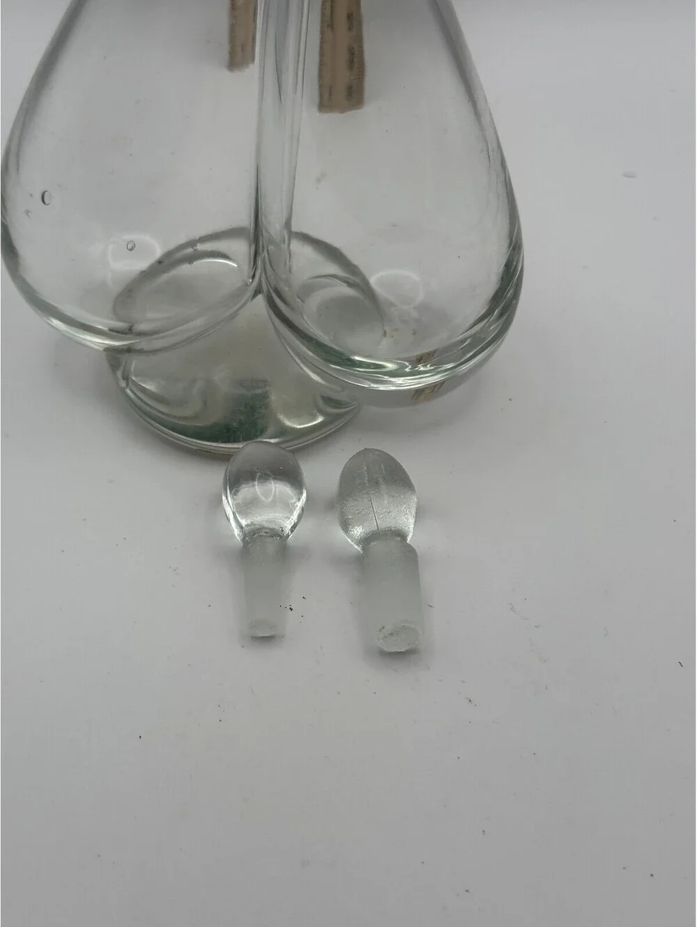 Vintage Hand Blown Glass Cruet Oil & Vinegar Set w/ Ground Stoppers Clear
